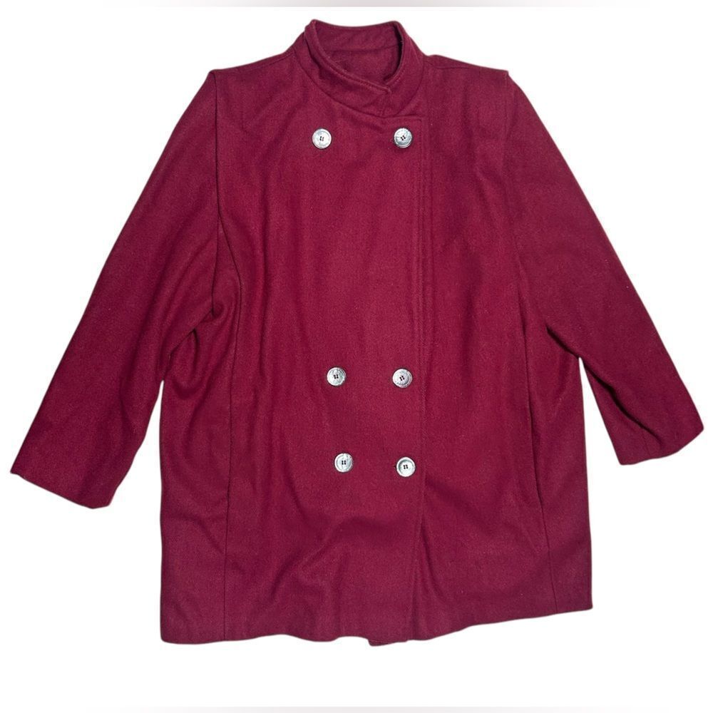 Vintage St. Germain des Prés Double Breasted Wool Blend Burgundy Pea Coat Winter
